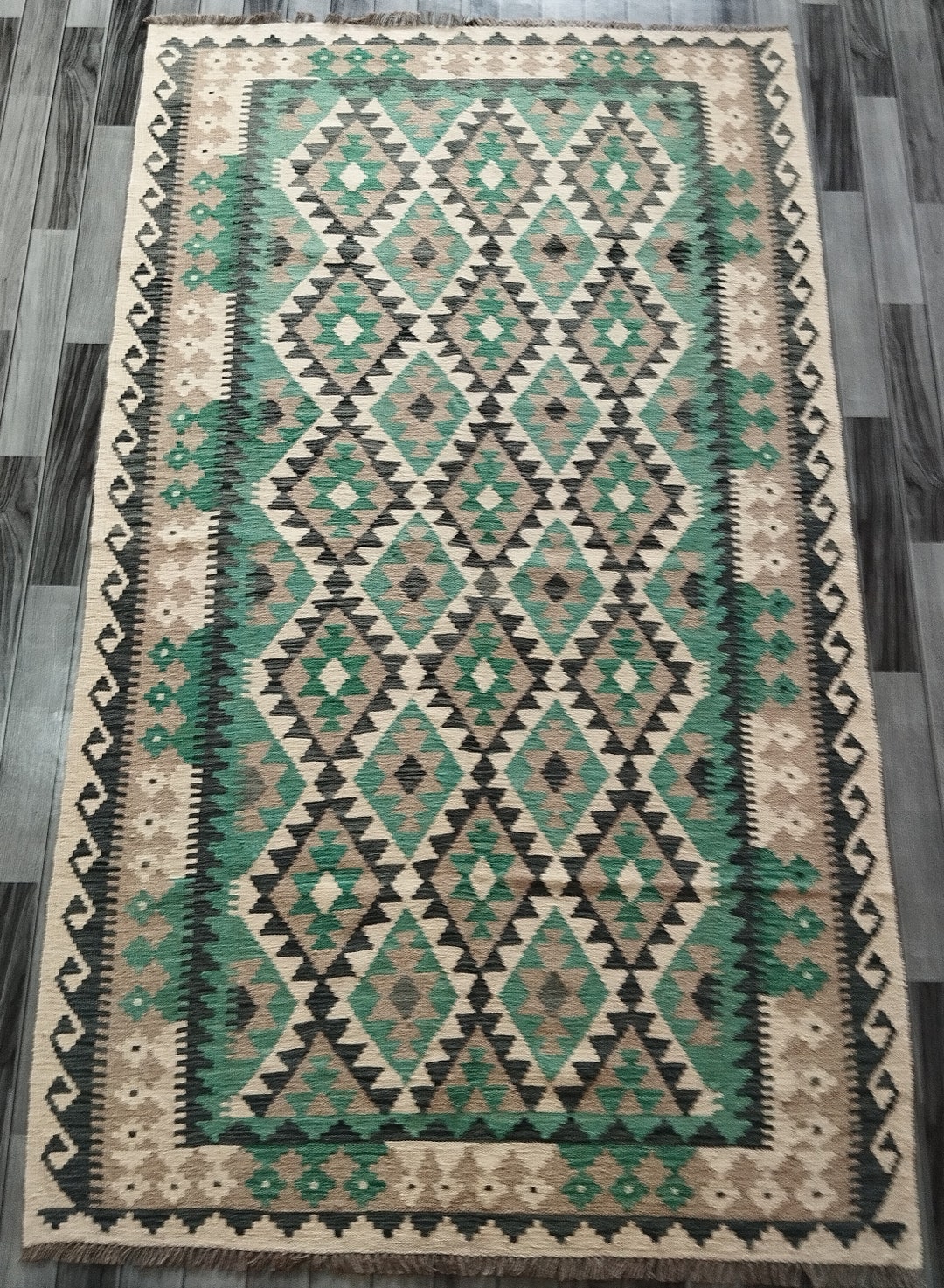 ターコイズ キリム ラグ、手作り職人アフガニスタン トルコ アステカ