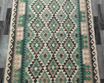 トルコ キリム青緑 茶色 大判 トルコ キリム青緑 茶色 大判 トルコ キリム青緑 茶色 大判 セミ