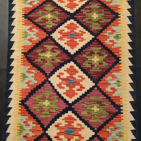 Kilim Rug Vintage, Handwoven Artisan Afghan Turkish Aztec Sheep Wool Kilim Rug 136x78 CM