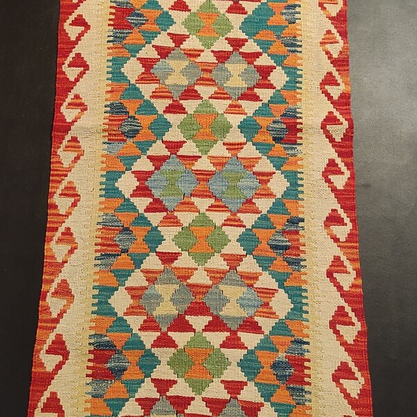 Runner Rug Classic, Handmade Artisan Afghan Turkish Aztec Natural Wool Kilim Runner Rug 182x63 CM