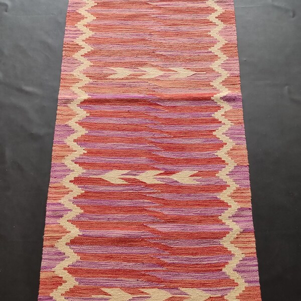 Kilim Runner Multicolour, Handmade Artisan Afghan Turkish Aztec Natural Wool Kilim Runner Rug 203x61 CM