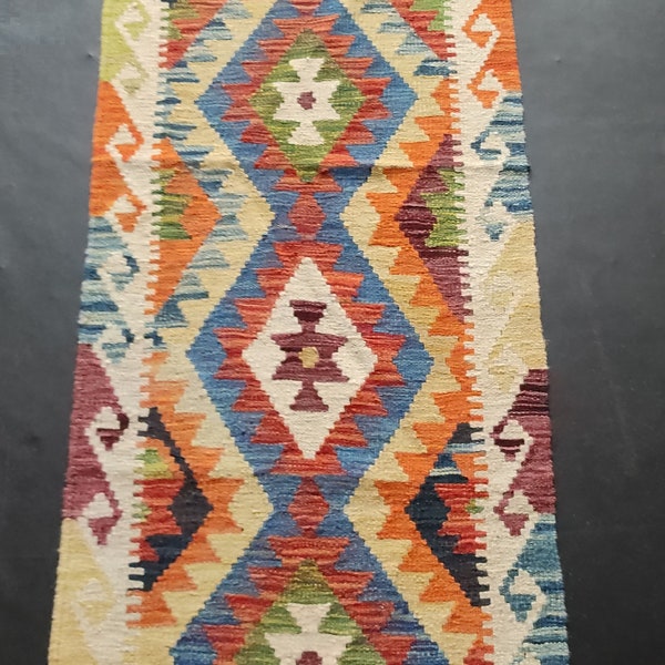 Runner Rug Classic, Handmade Artisan Afghan Turkish Aztec Natural Wool Kilim Runner Rug 201x63 CM