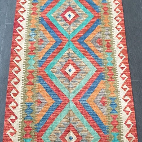 Kilim Rug, Handmade Afghan Turkish Aztec Natural Wool Kilim Rug 151x96 CM