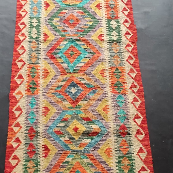 Runner Rug Classic, Handmade Artisan Afghan Turkish Aztec Natural Wool Kilim Runner Rug 253x79 CM