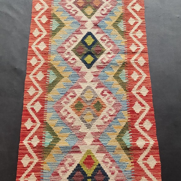 Kilim Runner Multicolour, Handmade Artisan Afghan Turkish Aztec Natural Wool Kilim Runner Rug 190x61 CM