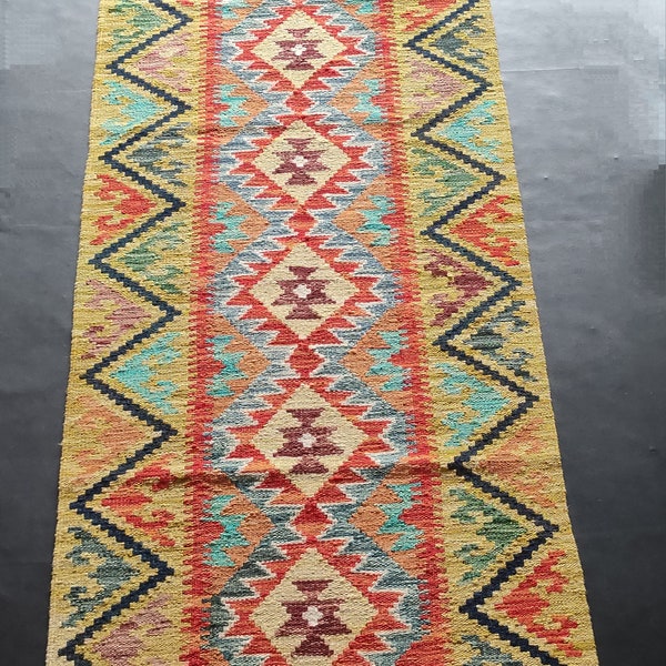 Runner Rug Classic, Handmade Artisan Afghan Turkish Aztec Natural Wool Kilim Runner Rug 293x80 CM