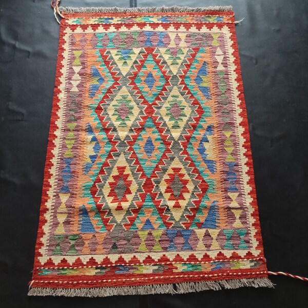 Kilim Rug Classic, Handmade Artisan Afghan Turkish Aztec Geometric Wool Kilim Rug 145x100 CM