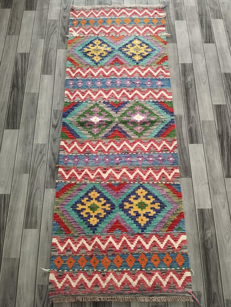 Rug Design Guide Afghan Kilim Runner Rug, Handmade Artisan Multicoloured Natural Wool ...