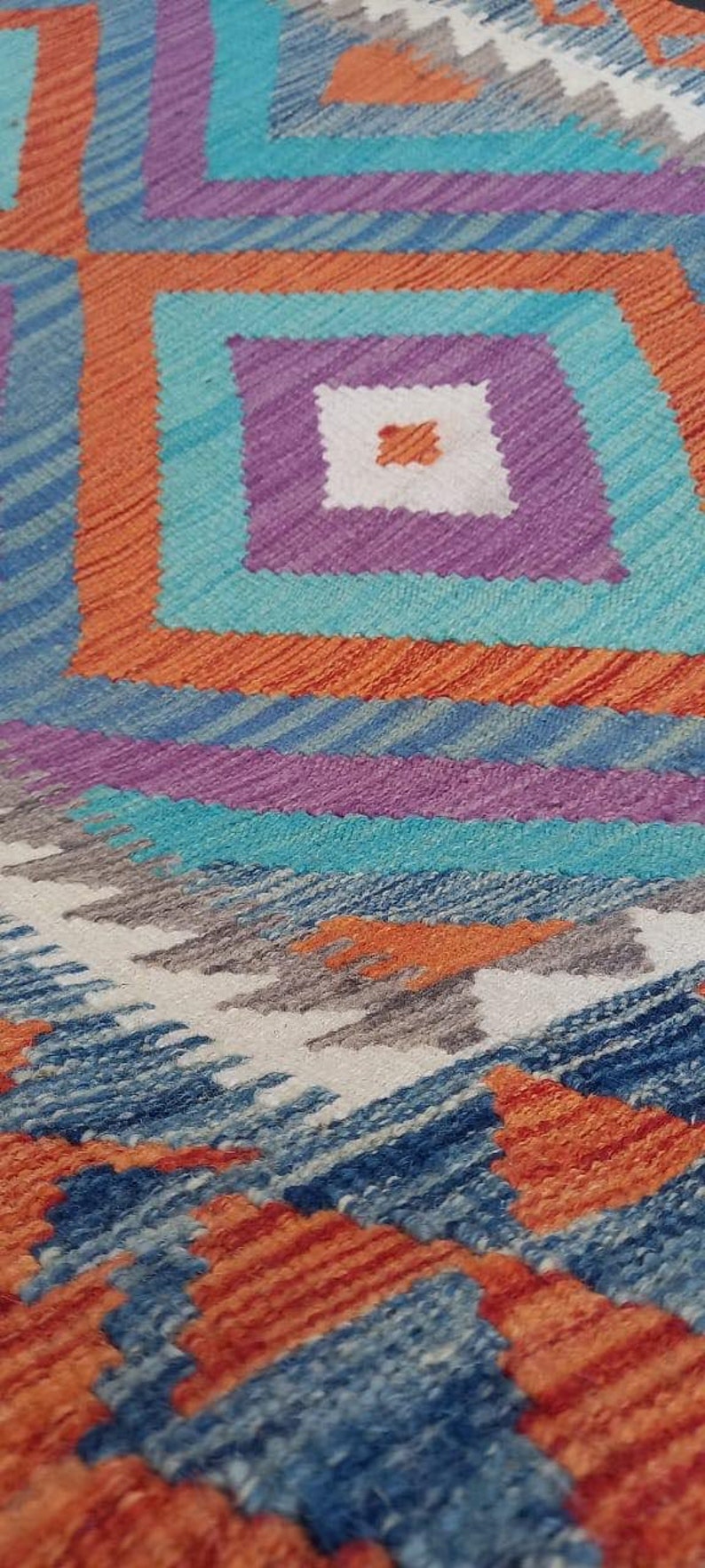 Tappeto Kilim, tappeto Kilim Boho artigianale afgano turco azteco in lana naturale fatto a mano 142x89 CM immagine 4