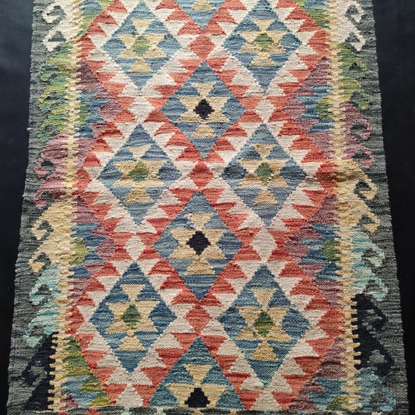 Kilim Rug Classic, Handmade Artisan Afghan Turkish Aztec Geometric Wool Kilim Rug 119 x 82 CM