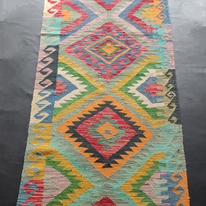 Kilim Runner Multicolour, Handmade Artisan Afghan Turkish Aztec Natural Wool Kilim Runner Rug 293x79 CM