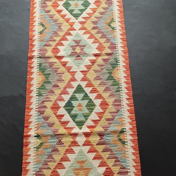 Runner Rug Classic, Handmade Artisan Afghan Turkish Aztec Natural Wool Kilim Runner Rug 201x62 CM