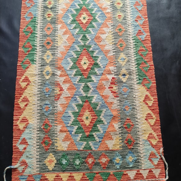 Kilim Rug Classic, Handmade Artisan Afghan Turkish Aztec Geometric Wool Kilim Rug 129x82 CM