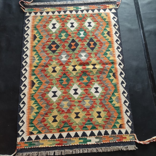 Kilim Rug Classic, Handmade Artisan Afghan Turkish Aztec Geometric Wool Kilim Rug 125x87 CM