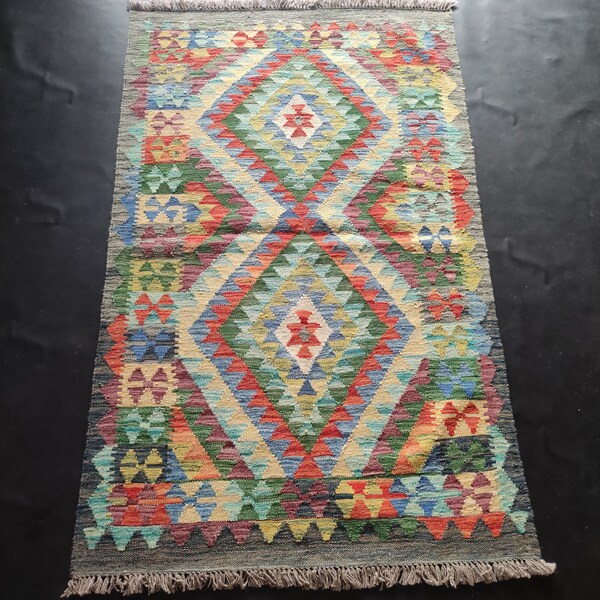 Kilim Rug Classic, Handmade Artisan Afghan Turkish Aztec Geometric Wool Kilim Rug 155x97CM