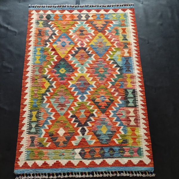 Kilim Rug Classic, Handmade Artisan Afghan Turkish Aztec Geometric Wool Kilim Rug 150x104 CM