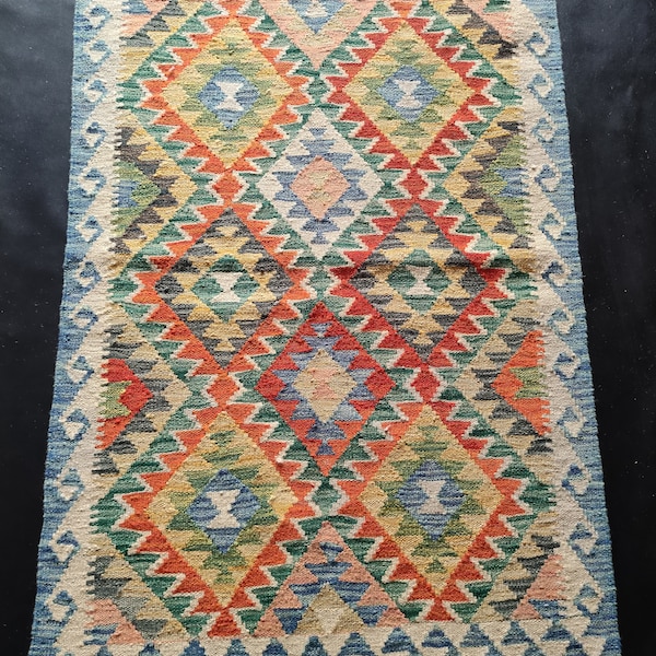 Kilim Rug Classic, Handmade Artisan Afghan Turkish Aztec Geometric Wool Kilim Rug 130 x 82 CM