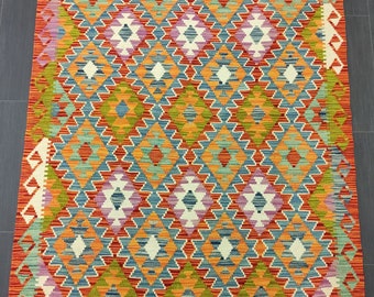 Tappeto Kilim fatto a mano, tappeto Kilim artigianale in lana di pecora azteca turca afghana 188x124 CM