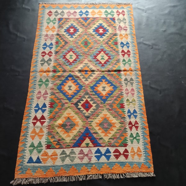 Kilim Rug Classic, Handmade Artisan Afghan Turkish Aztec Geometric Wool Kilim Rug 169x99 CM