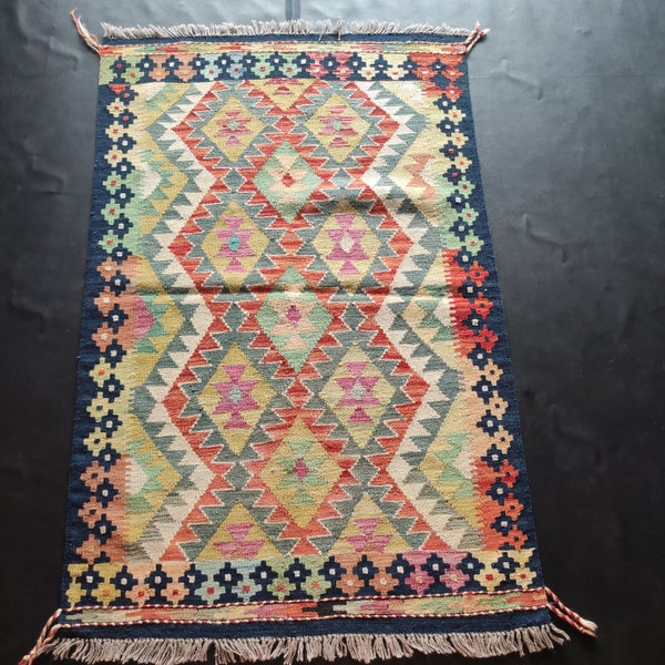 Kilim Rug Classic, Handmade Artisan Afghan Turkish Aztec Geometric Wool Kilim Rug 253x98 CM