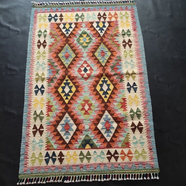 Kilim Rug Classic, Handmade Artisan Afghan Turkish Aztec Geometric Wool Kilim Rug 147x100 CM