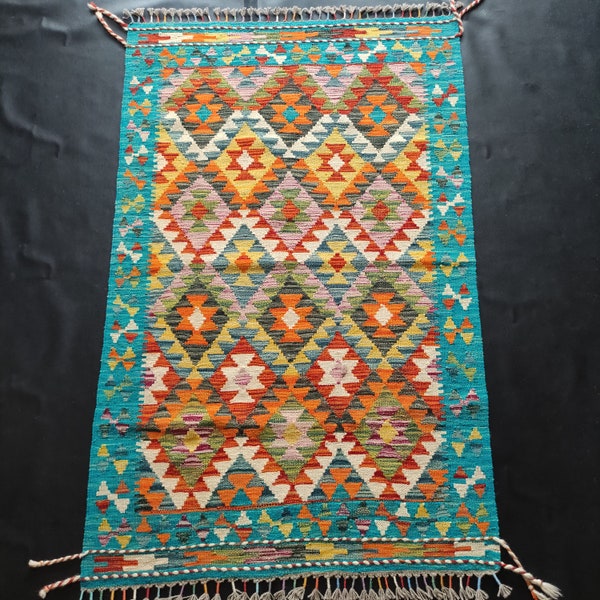 Kilim Rug Classic, Handmade Artisan Afghan Turkish Aztec Geometric Wool Kilim Rug 158x99 CM