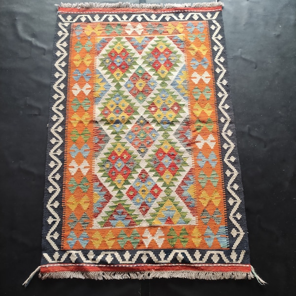 Kilim Rug Classic, Handmade Artisan Afghan Turkish Aztec Geometric Wool Kilim Rug 151x103 CM