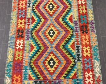 Aztecis Kilim Tappeto, tessuto a mano Artigianale Afghano Turco Azteco Lana di Pecora Kilim Tappeto 197X132 CM