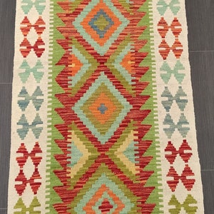 Handgemachter Kelim Läufer, Afghan Türkisch Azteken Schafwolle Kelim Läufer Teppich 198x72 CM