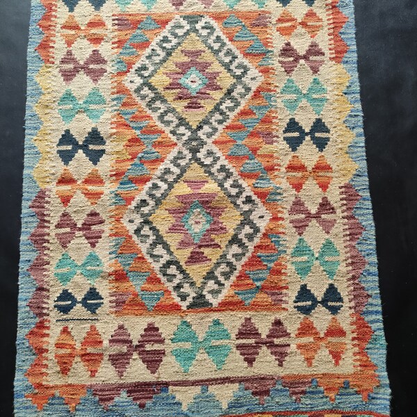 Kilim Rug Classic, Handmade Artisan Afghan Turkish Aztec Geometric Wool Kilim Rug 115x79 CM