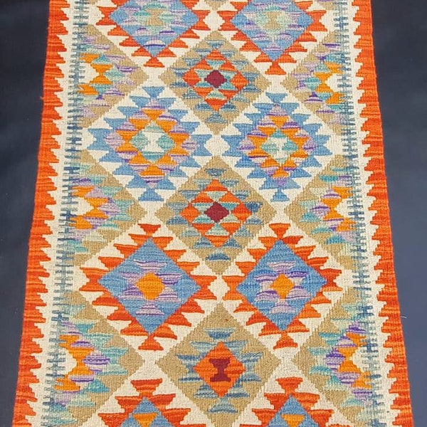 Handmade Kilim Rug, Artisan Afghan Turkish Aztec Natural Wool Kilim Rug 123x72 CM