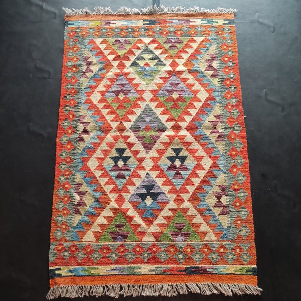 Kilim Rug Classic, Handmade Artisan Afghan Turkish Aztec Geometric Wool Kilim Rug 144x96 CM