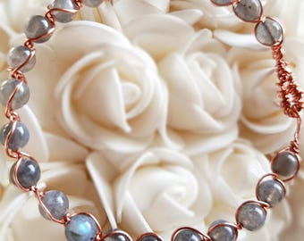 Vibrational Jewelry - Labradorite and Natural Pure Copper Bracelet - Customizable