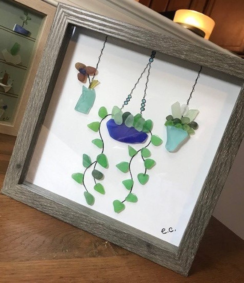 Custom Order Sea Glass Framed Art / 8X8 3 Hanging Plants Etsy