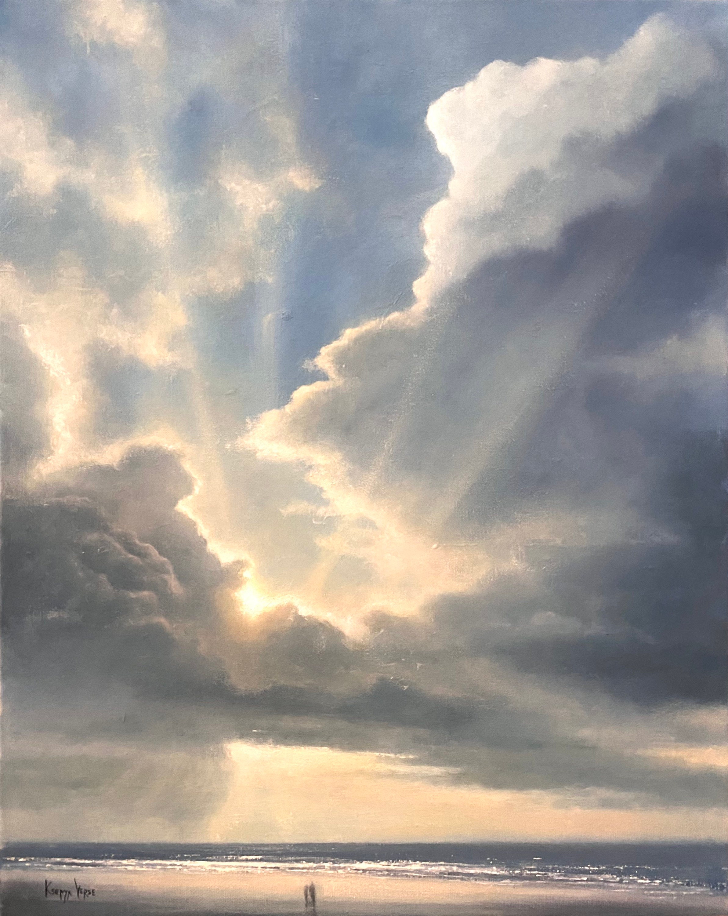 Seascape Cumulus Clouds Sunrays Original Oil Painting Fine Art Etsy
