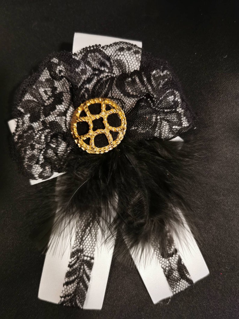Vintage repurposed,brooch gold,60/'s button black and gold vintage brooch gift for mother Day,prom ni French lace black and white Brooch