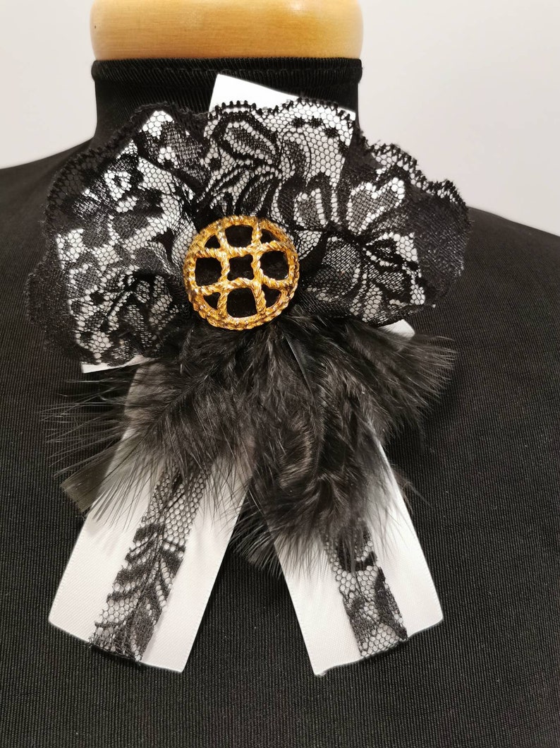 Vintage repurposed,brooch gold,60/'s button black and gold vintage brooch gift for mother Day,prom ni French lace black and white Brooch