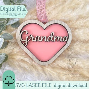 Ornamento a forma di cuore della nonna SVG / File laser SVG / Ornamento a forma di cuore inglese / Idea per la festa della mamma / File di taglio acrilico per macchina da taglio laser