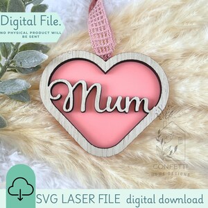 SVG moeder hart ornament | SVG-laserbestand | Engels moederhartornament | Moederdagidee | Acrylsnijbestand voor lasersnijmachine