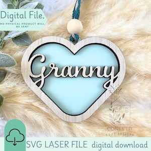 SVG oma hartornament | SVG-laserbestand | Engels hartornament | Moederdagidee | Acrylsnijbestand voor lasersnijmachine