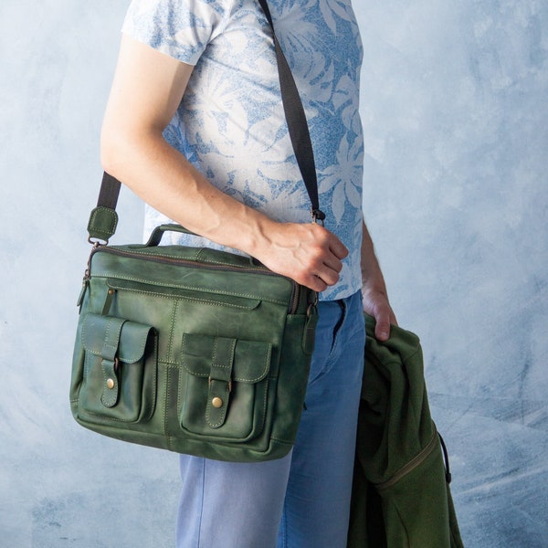 Bolso bandolera para portátil de hombre, bolso bandolera de piel para hombre, bolso bandolera personalizado para hombre, bolso bandolera para profesor, bolso bandolera para hombro.