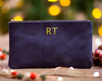 Small leather makeup bag, Custom makeup pouch, Minimalist makeup bag, Travel cosmetic case, Makeup bag with initial, Handmade makeup pouch