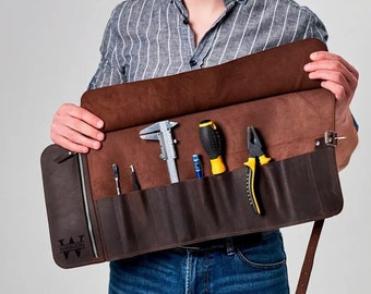 Custom tool roll, Leather tool organizer, Leather tool roll, Carpenter gifts, Carpenter tool pouch, Leather tool storage, Tool roll bag