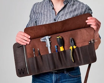 Organizador de cuero para herramientas, Rollo de herramientas de cuero para motocicleta, Bolsa enrollable para herramientas, Bolsa de herramientas personalizada, Rollo de herramientas de cuero, Almacenamiento organizador de herramientas