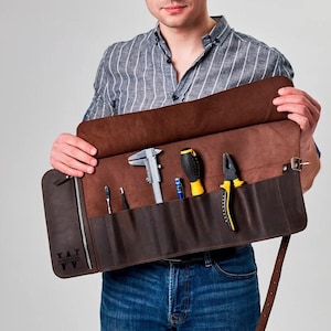 Leather tool roll organizer, Leather tool roll motorcycle, Tool roll up bag, Custom tool bag, Tool roll leather, Tool organizer storage