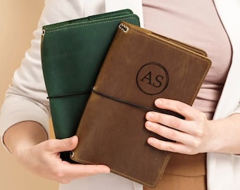 Handmade leather notebook cover, Monogrammed notebook, Leather refillable notebook, Custom engraved journal, Refillable planner cover