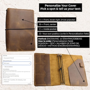 Handgefertigtes Notizbuch aus Leder, Monogrammiertes Notizbuch, nachfüllbares Notizbuch aus Leder, individuell graviertes Journal, nachfüllbare Planerhülle Bild 9