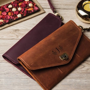 Cartera de cuero personalizada, Cartera larga personalizada, Cartera larga para mujer, Cartera de cuero hecha a mano, Cartera de mujer con iniciales