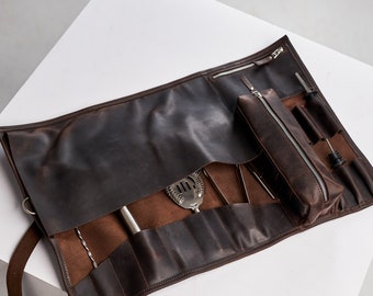 Leather bartender bag no tools, Bartender roll, Cocktail tool roll, Bartender tool roll, Bartender bag with handle, Gifts for bartender
