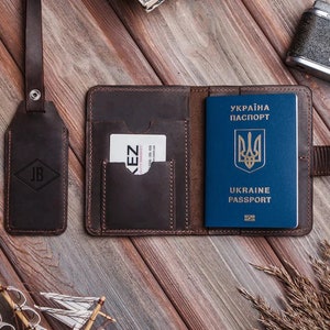 Porta pasaporte de cuero personalizado, funda de pasaporte personalizada y juego de etiquetas de equipaje, regalo de viaje para hombres y mujeres, porta pasaporte
